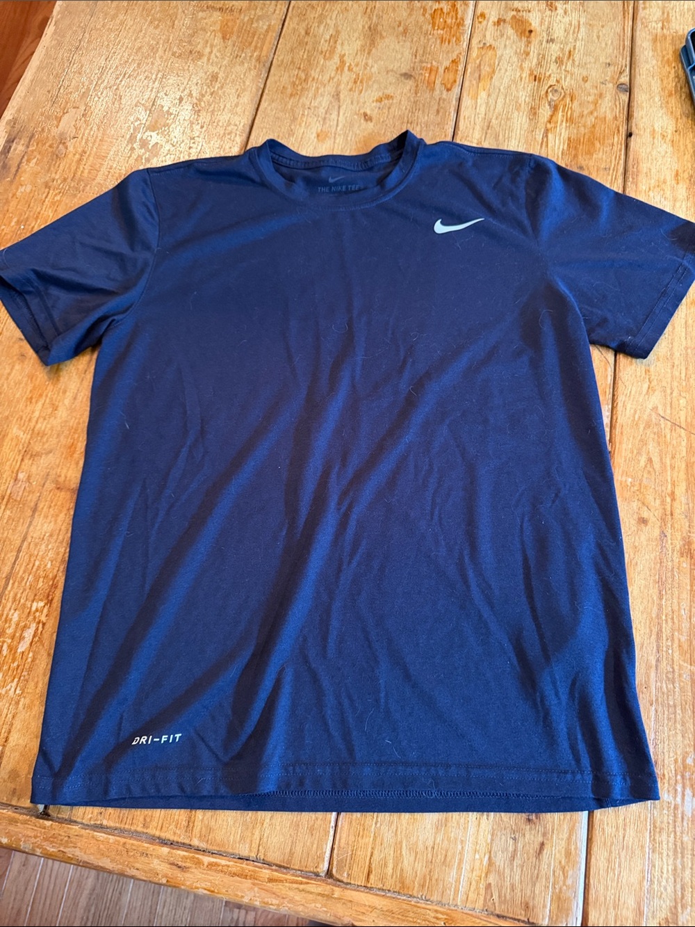 Nike Navy Short Sleeve Dri-FIT Tee with White Swoosh